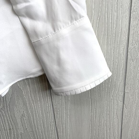 White House Black Market Button Front Tie Neck Top White Size 6 NWT - Picture 3 of 6